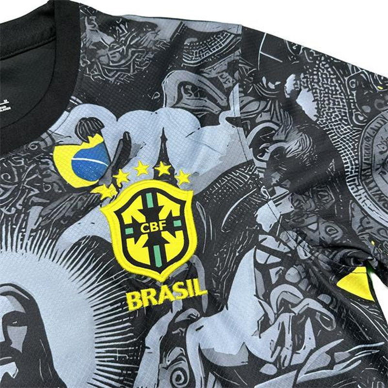 NIKE 2425 Brazil Black Short Sleeve Special Edition Redeemer Five Star Neymar Jr Soccer Jersey